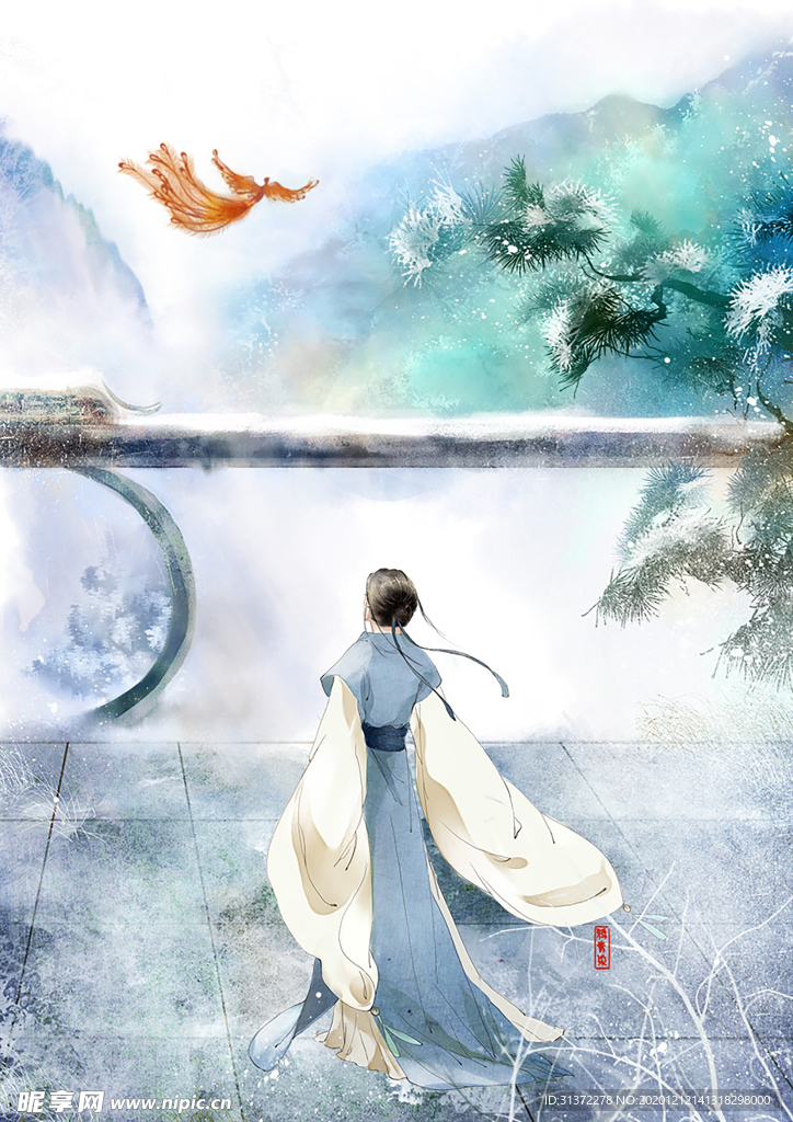 古装帅哥美女插画图片