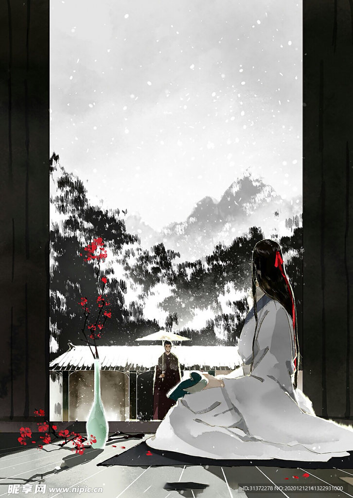 古装帅哥美女插画图片