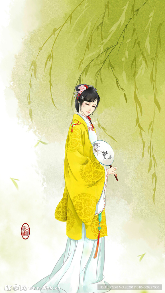 古装帅哥美女插画图片