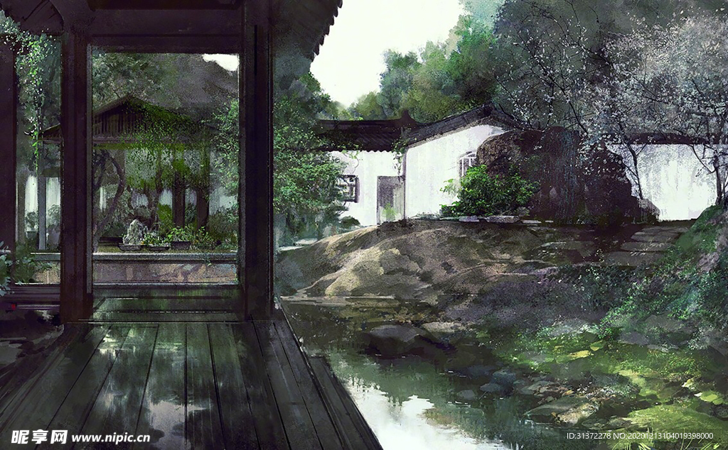 中国风大气插画场景图片