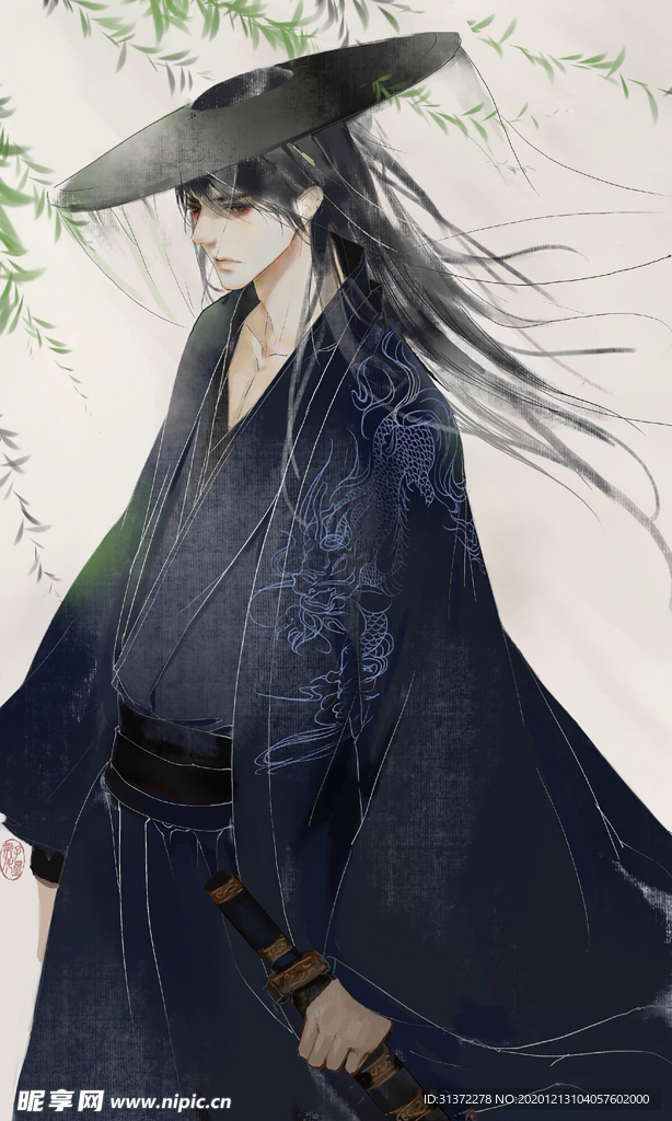 古装帅哥美女插画图片
