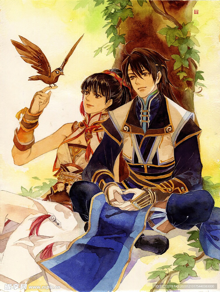古装帅哥美女插画图片