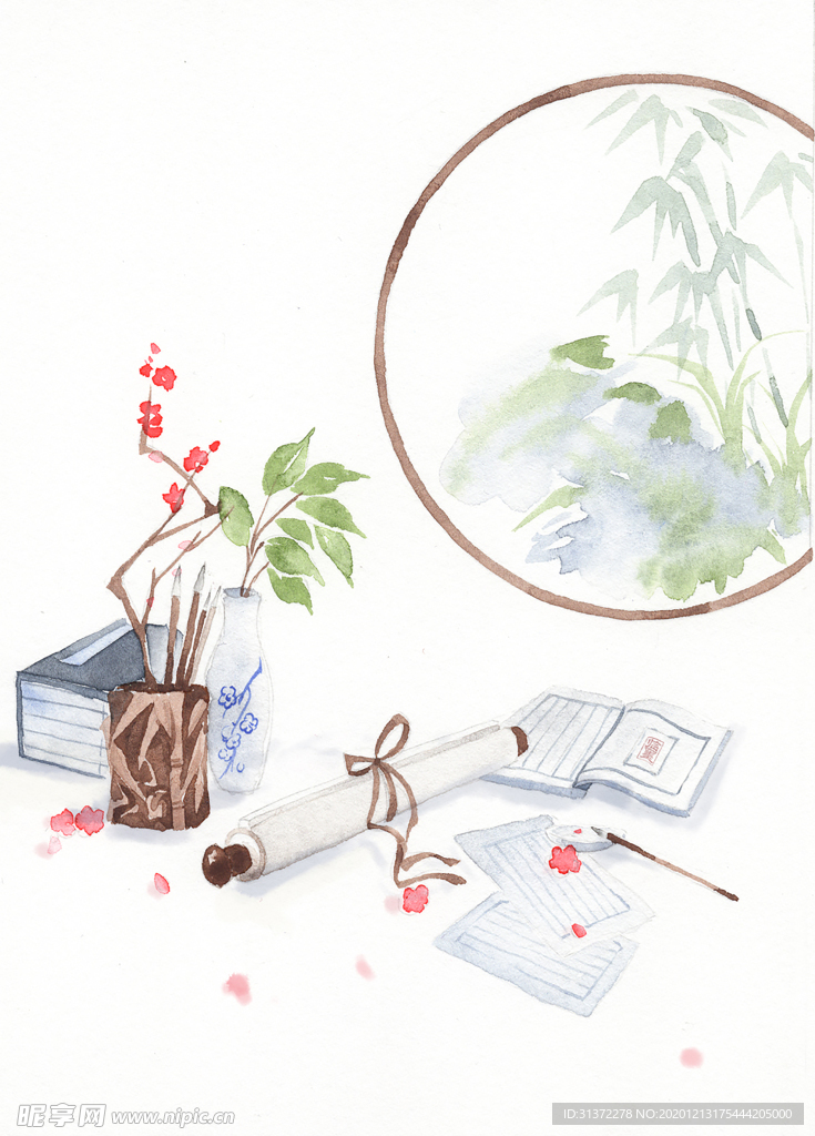 中国风大气插画场景图片