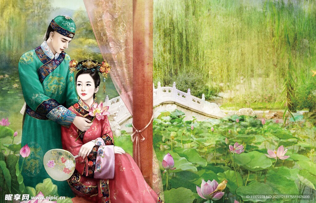 古装帅哥美女插画图片