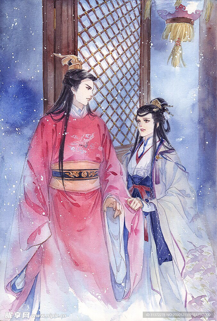 古装帅哥美女插画图片