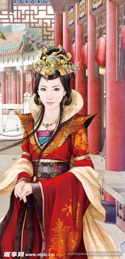 古装帅哥美女插画图片