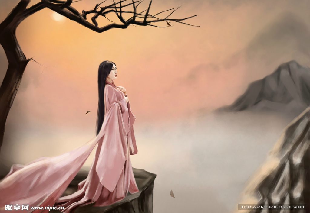 古装帅哥美女插画图片