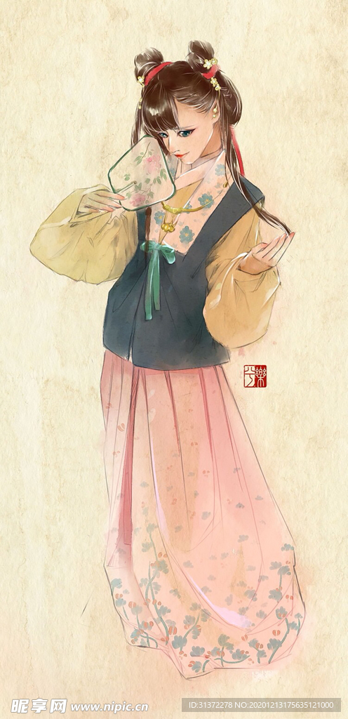 古装帅哥美女插画图片