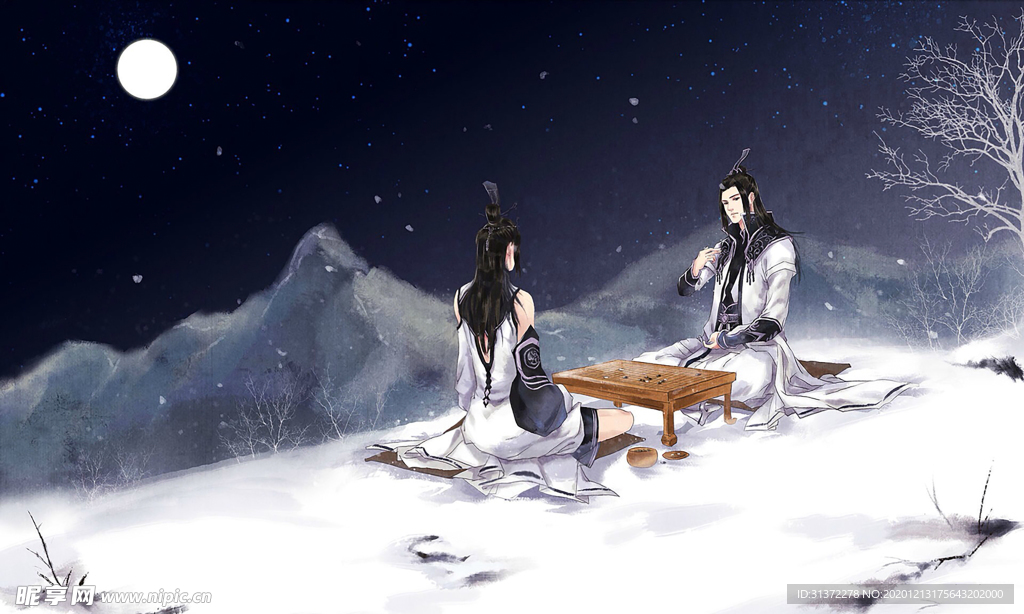 古装帅哥美女插画图片