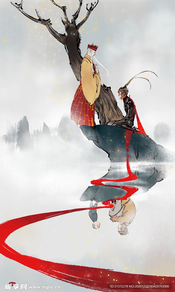 古装帅哥美女插画图片