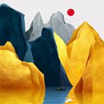 金色山水抽象装饰画