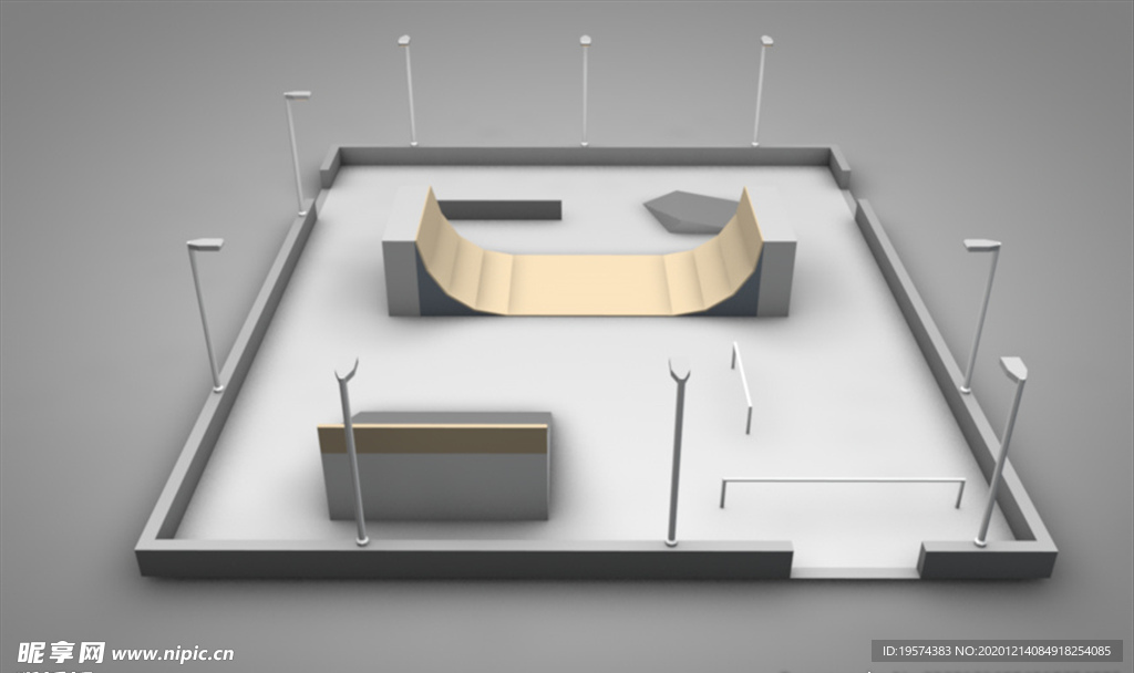 C4D 模型滑板场地工厂