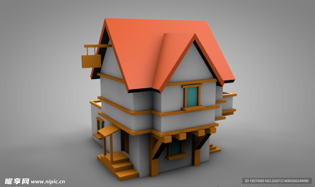 C4D 模型房子建筑小洋楼别墅
