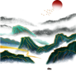 背景素材 国潮山水祥云 水墨