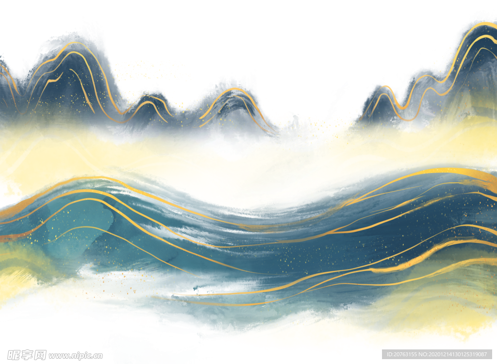 背景素材 国潮山水祥云 水墨