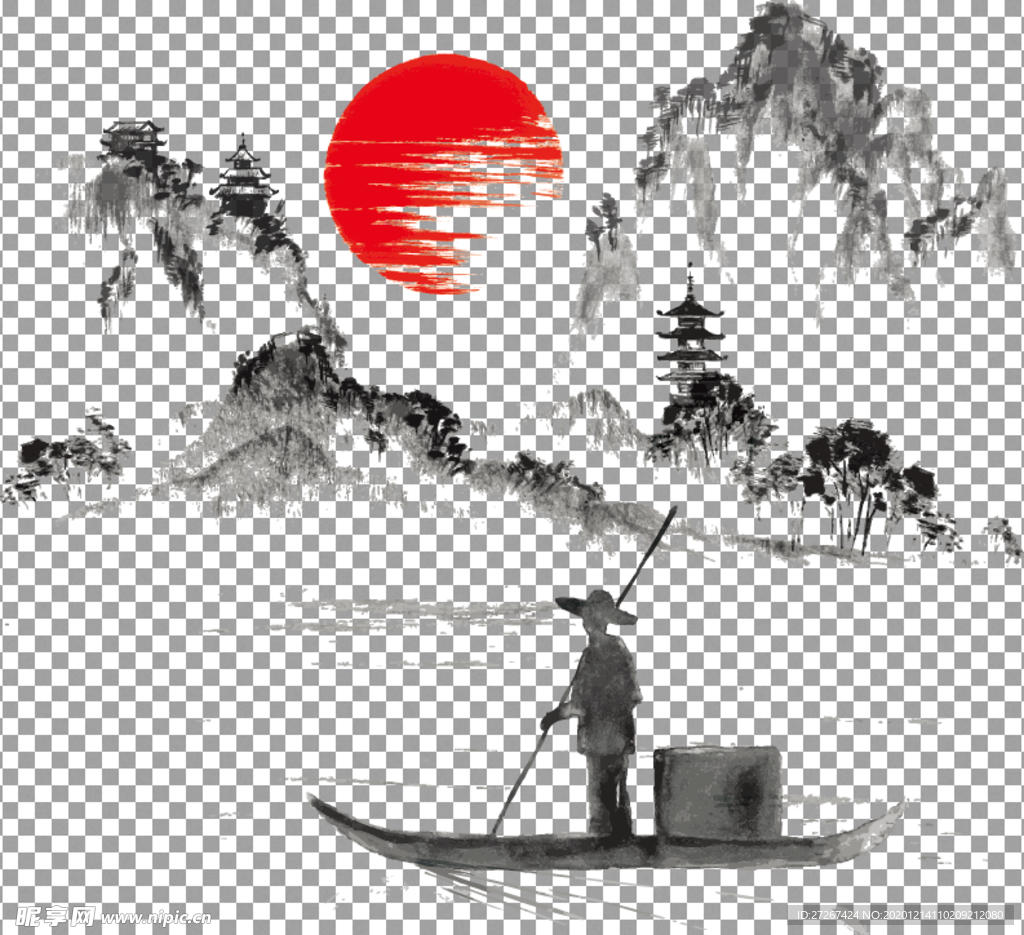 透明底山水画