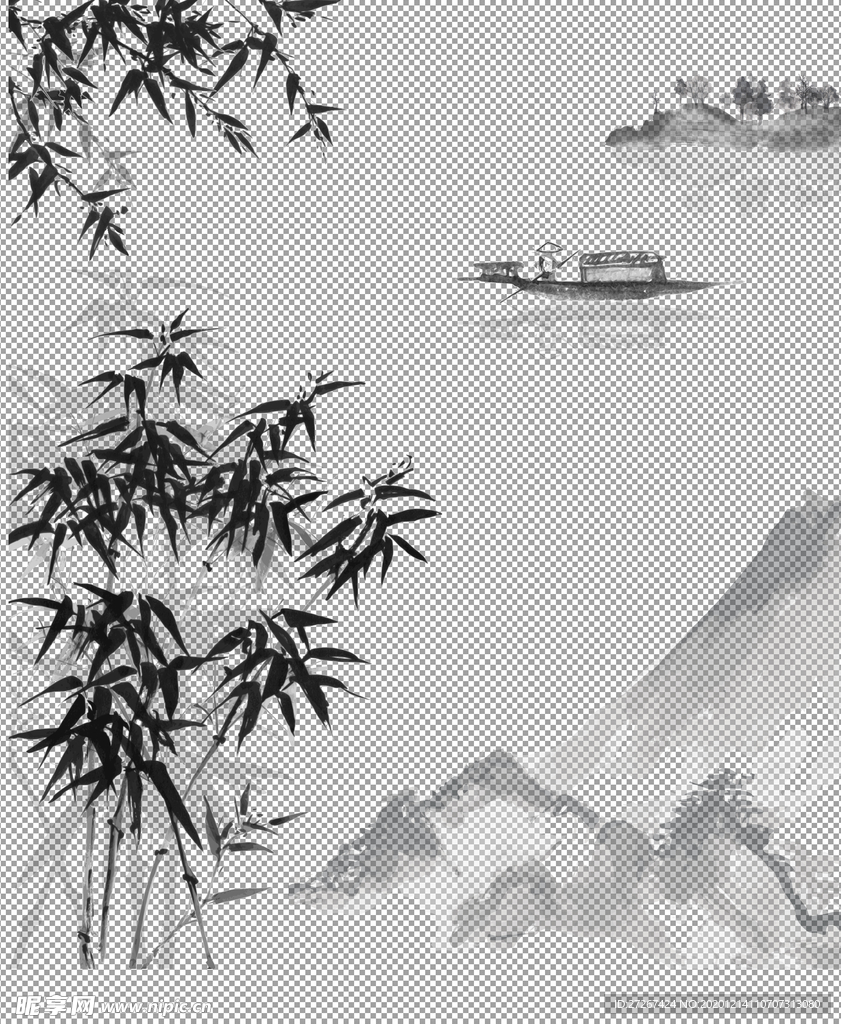 透明底山水画