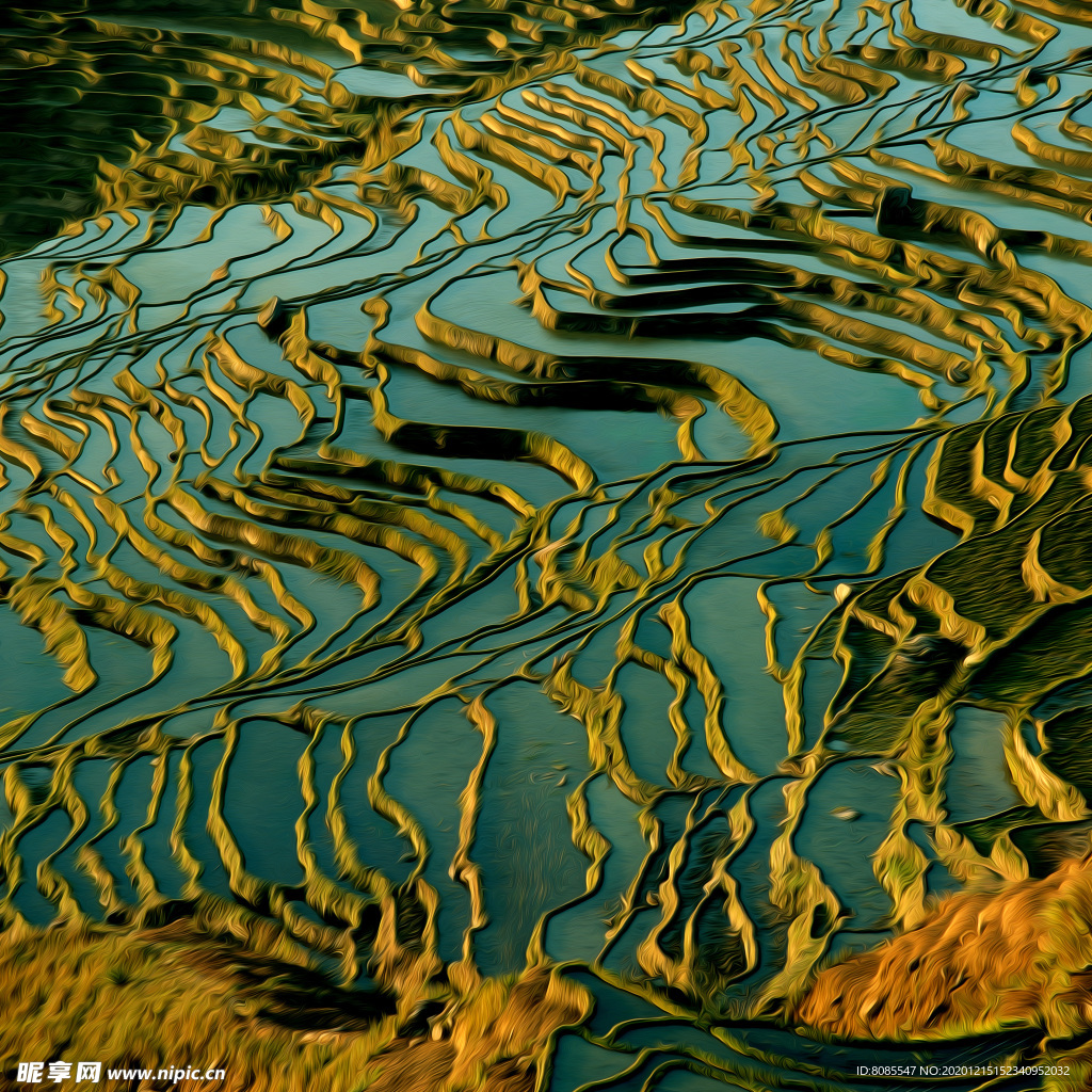 梯田风景油画