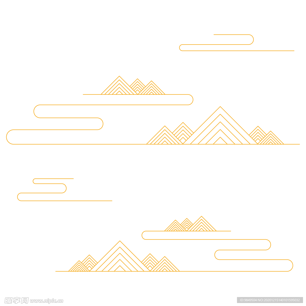 中国风金色祥云山PNG免扣
