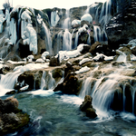 冬雪瀑布油画