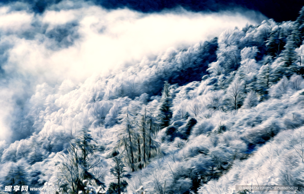 冬雪风景油画