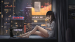美女 窗边