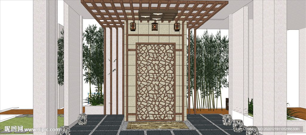 中式入户门厅景观模型