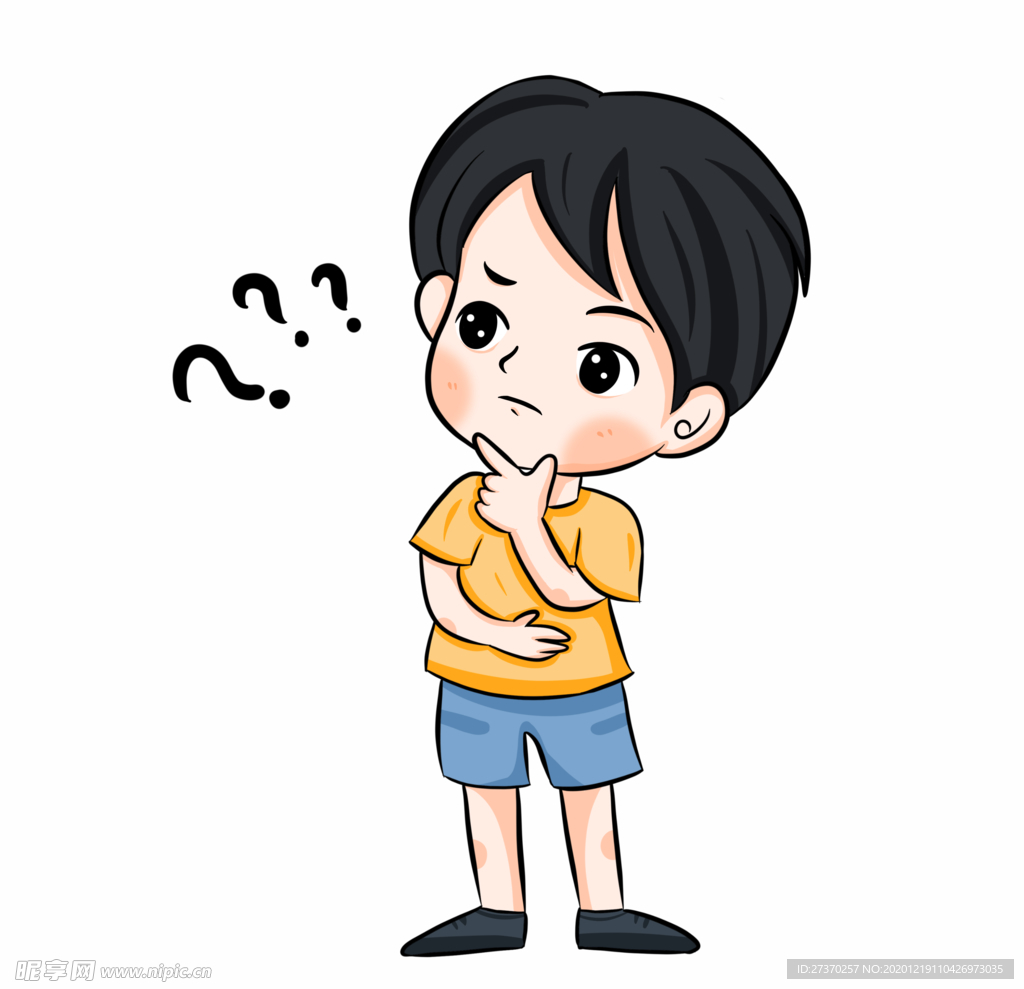 手绘卡通疑问的男孩子