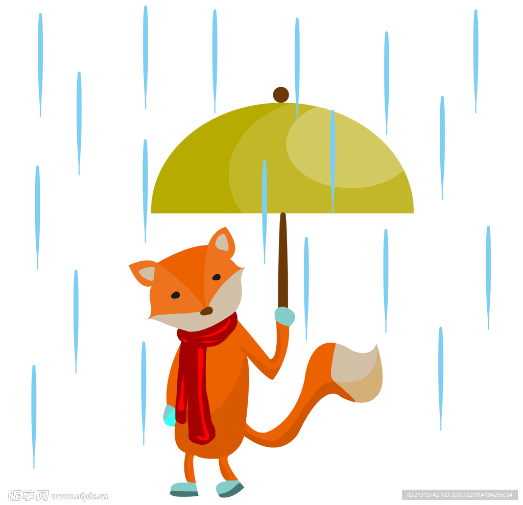 下雨打着雨伞的狐狸