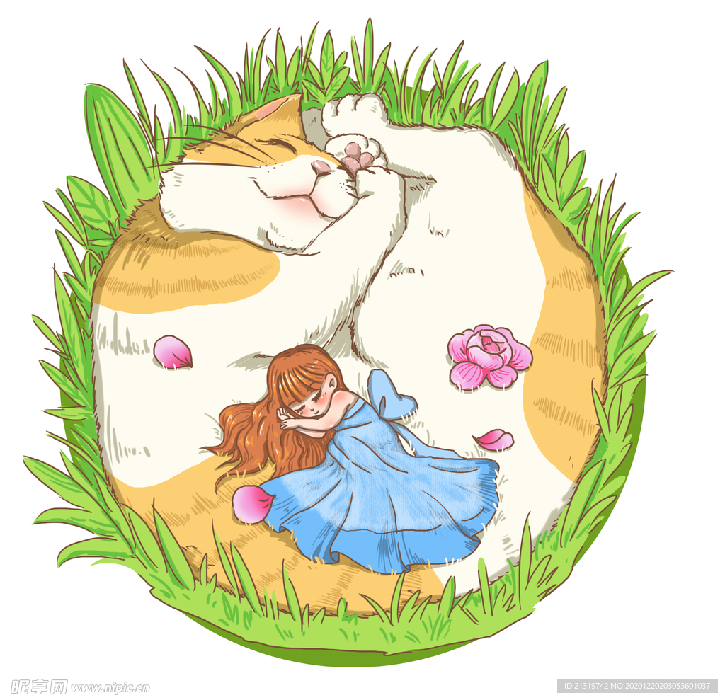 熟睡的猫插画