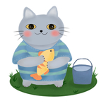抱着鱼的猫插画