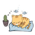 世界睡眠日枕头上的小黄猫