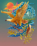 老鹰复古插画卡通背景素材