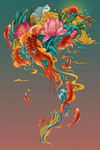 锦鲤复古插画卡通背景素材