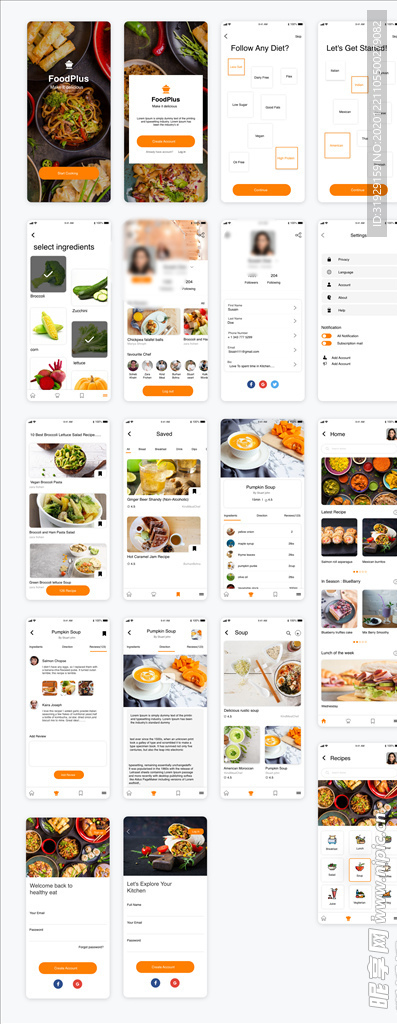 xd美食平台橙色UI设计启动页