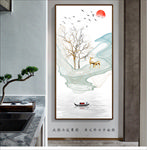 麋鹿山水玄关画