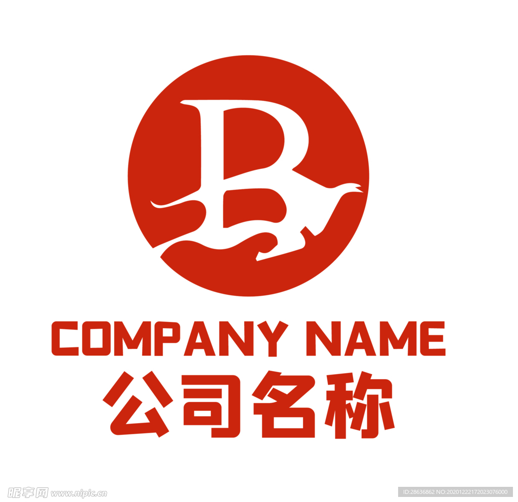 红色牛与字母B创意logo