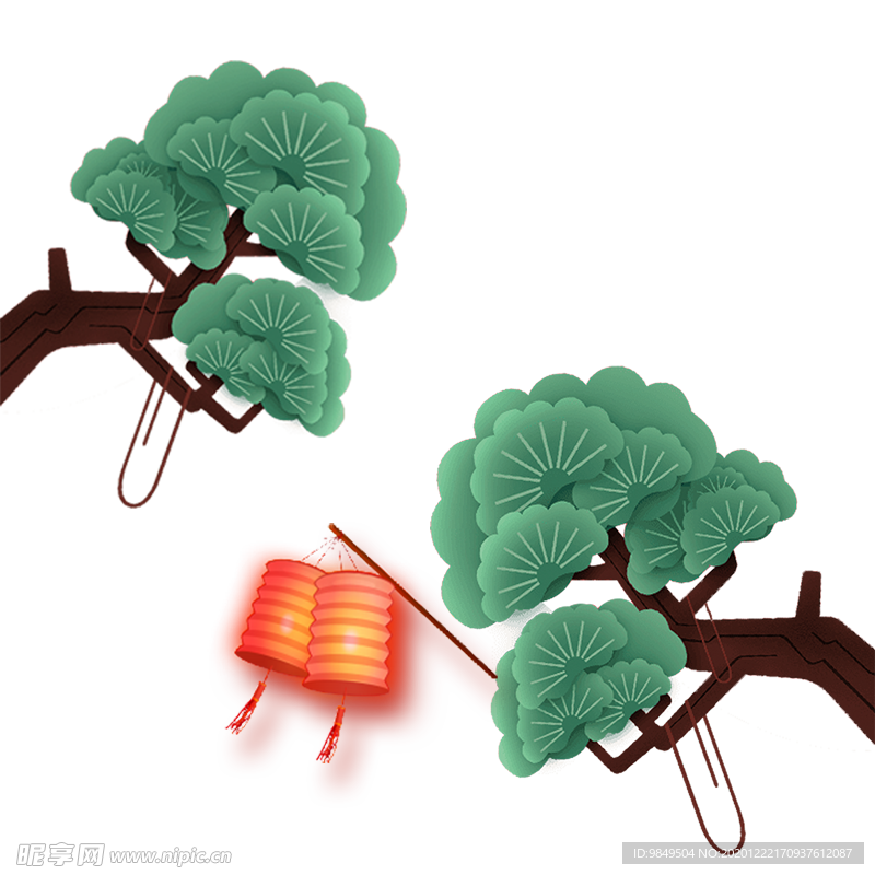 中国风灯笼梅花元素PNG