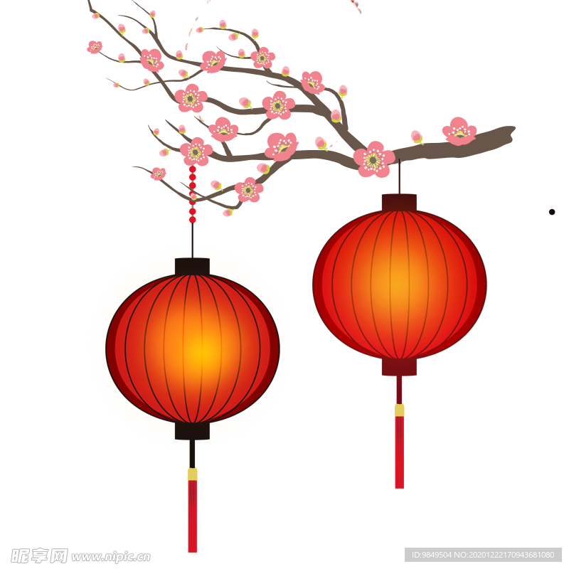 中国风灯笼梅花元素PNG