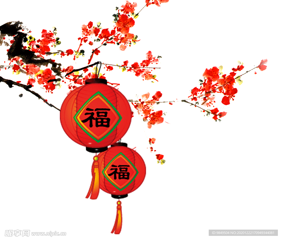 中国风灯笼梅花元素PNG