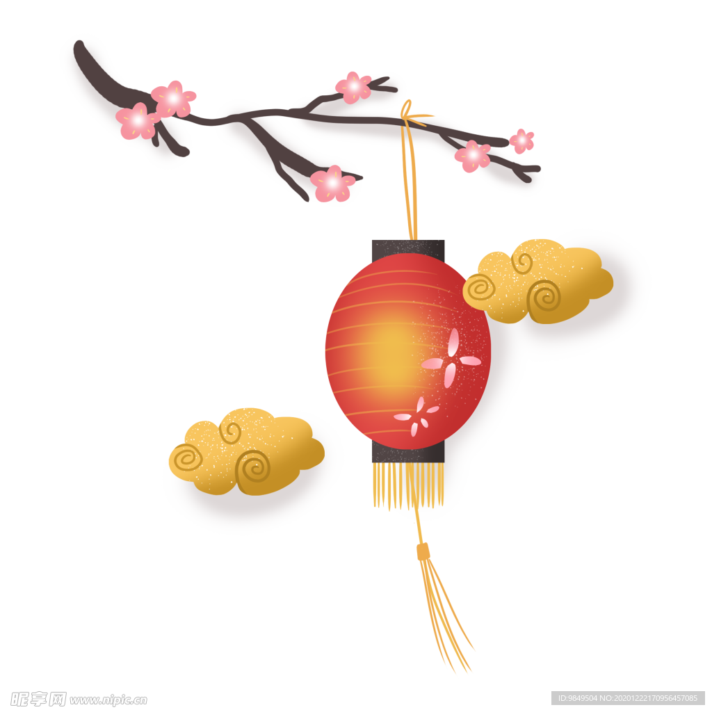 中国风灯笼梅花元素PNG