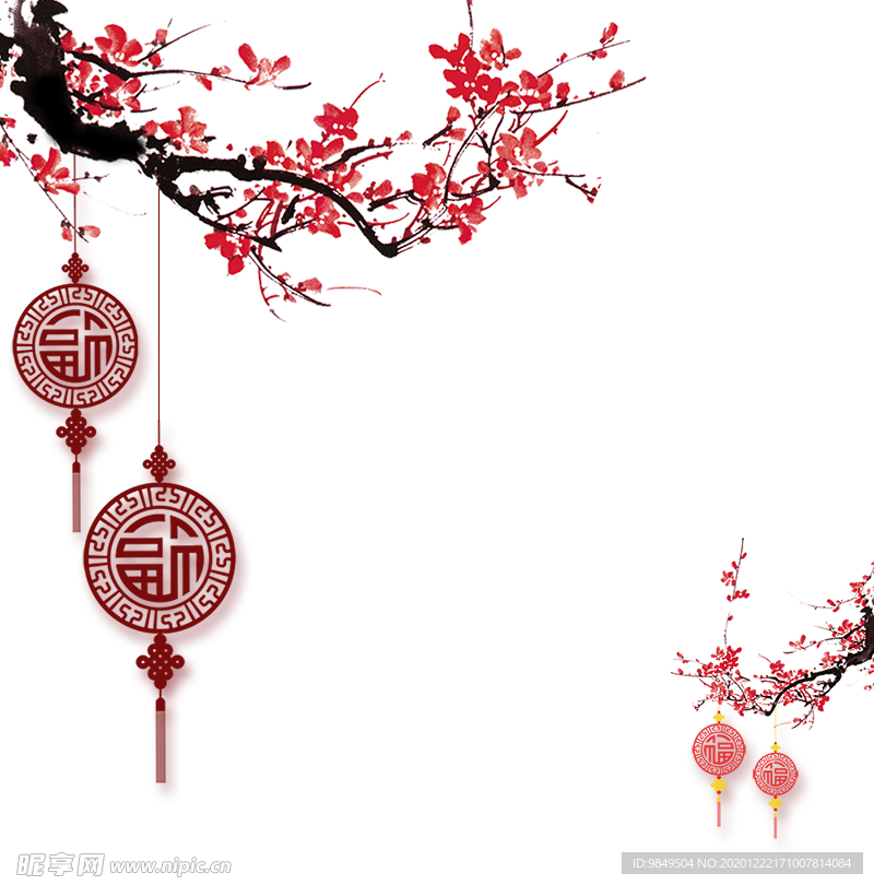 中国风灯笼梅花元素PNG