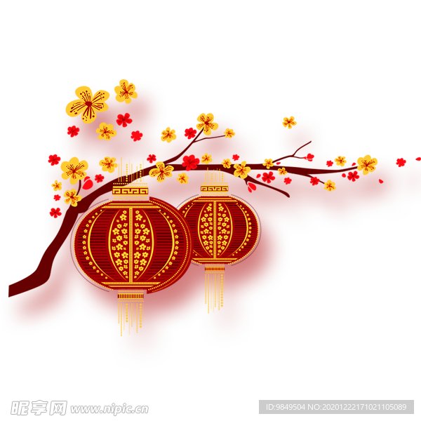 中国风灯笼梅花元素PNG
