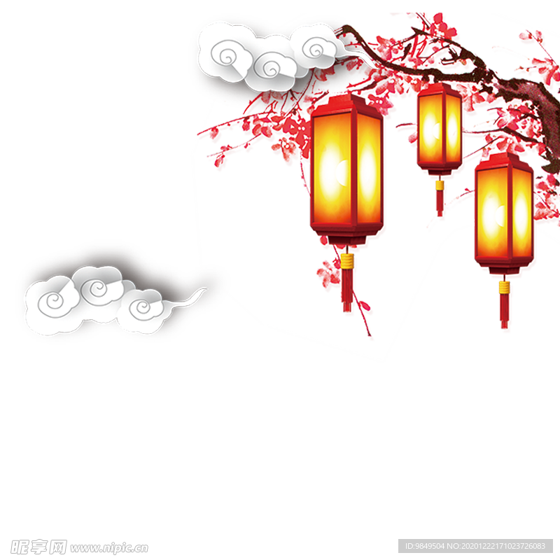 中国风灯笼梅花元素PNG