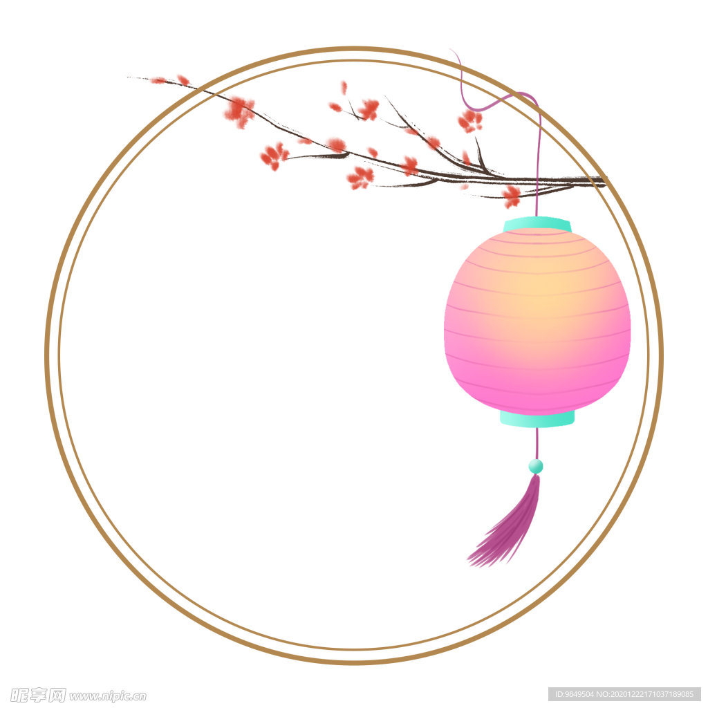 中国风灯笼梅花元素PNG