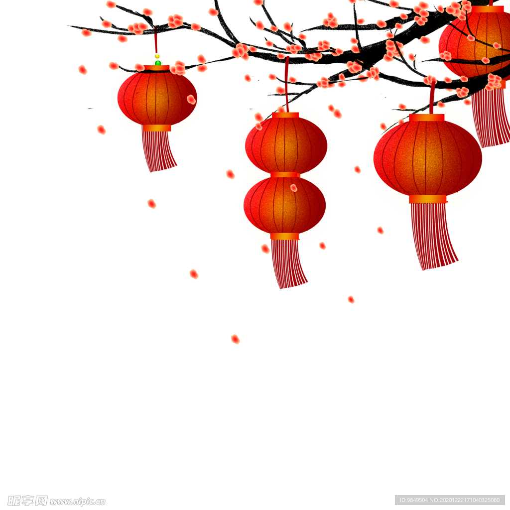 中国风灯笼梅花元素PNG