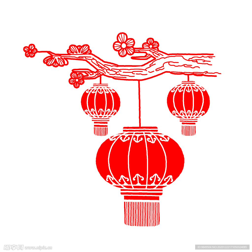 中国风灯笼梅花元素PNG