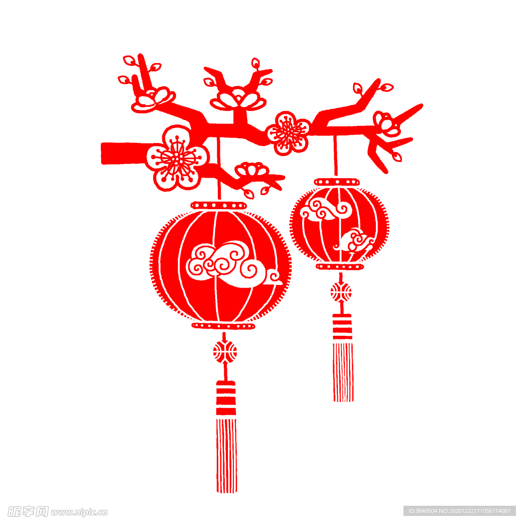 中国风灯笼梅花元素PNG