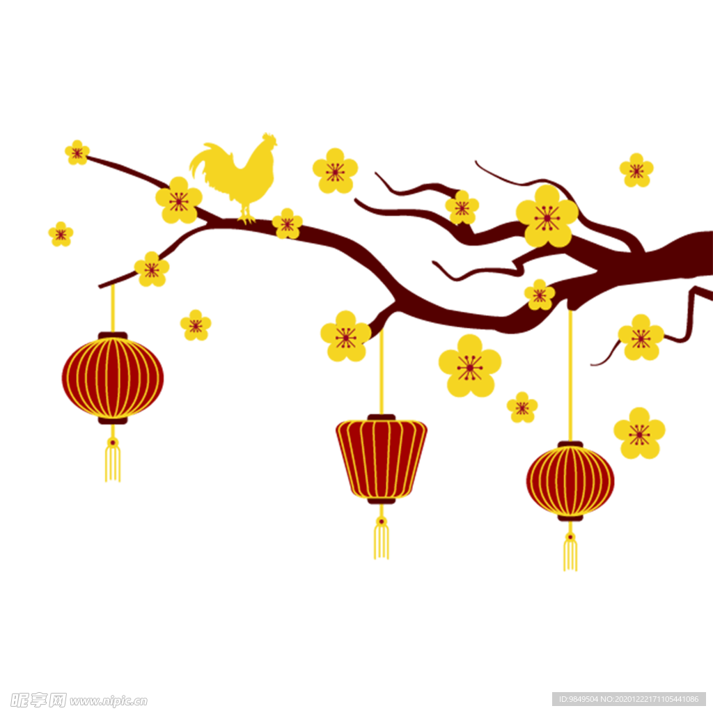 中国风灯笼梅花元素PNG