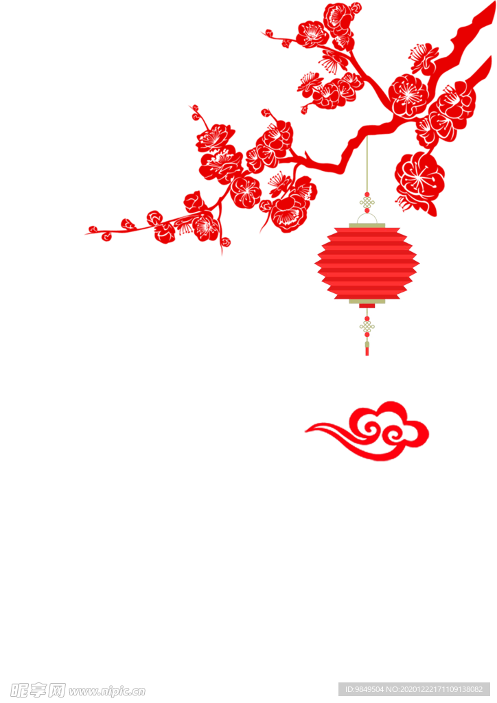 中国风灯笼梅花元素PNG